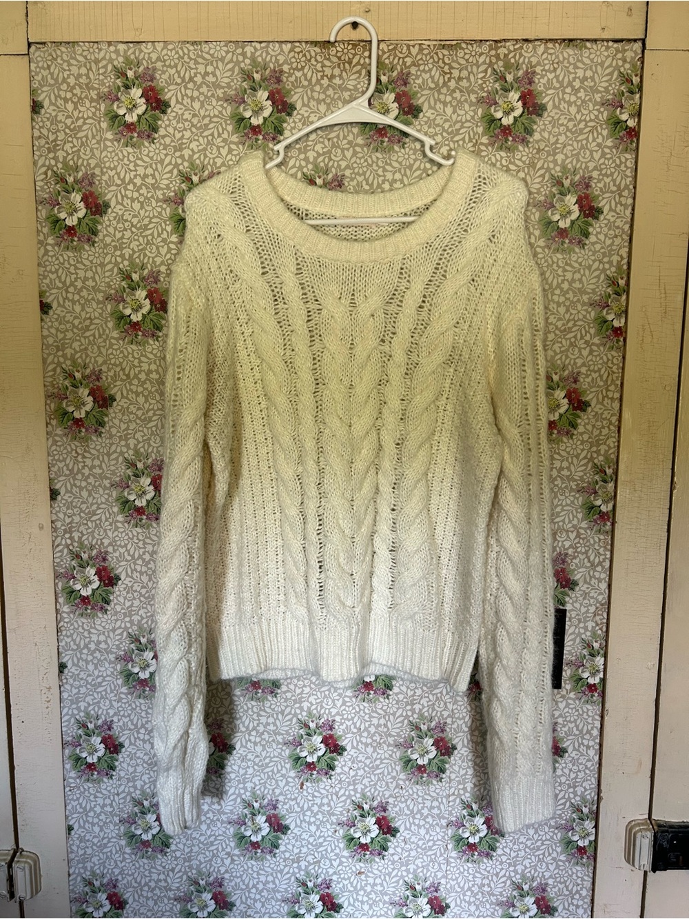 miami Cream Cable-Knit Crewneck Sweater